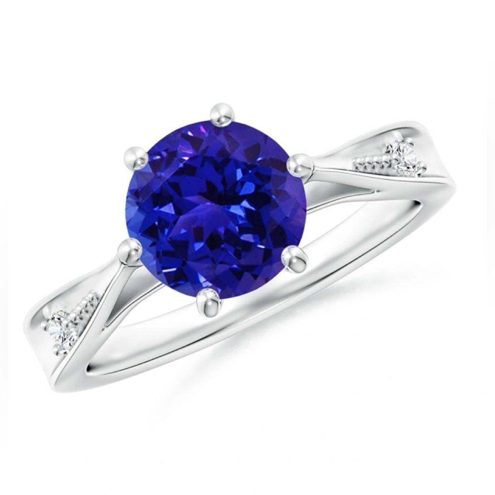 Certified Tapered Shank Tanzanite Solitaire Ring with Diamonds by Angara